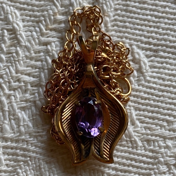 Van Dell I Amethyst 14KT Gold Overlay Necklace I February - Picture 11 of 16